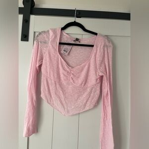 Wild Fable Light Pink Ribbed Long Sleeve Blouse